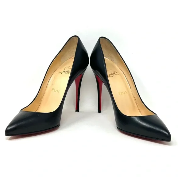 Christian Louboutin Pigalle Follies 100 Black Leather Pump Heels 37.5 - Picture 4 of 4